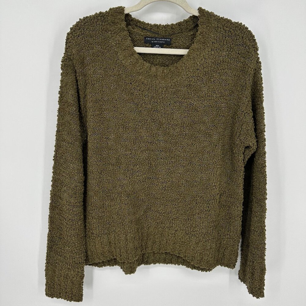3/$25 Sanctuary Popcorn Knit Sweater S Relaxed Pullover Crew‎ Neck Olive Green